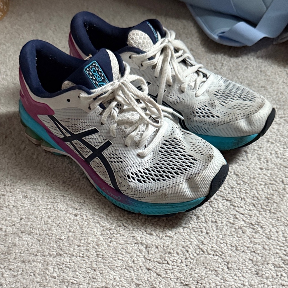 ASICS Women's White and Blue Athletic Shoes
